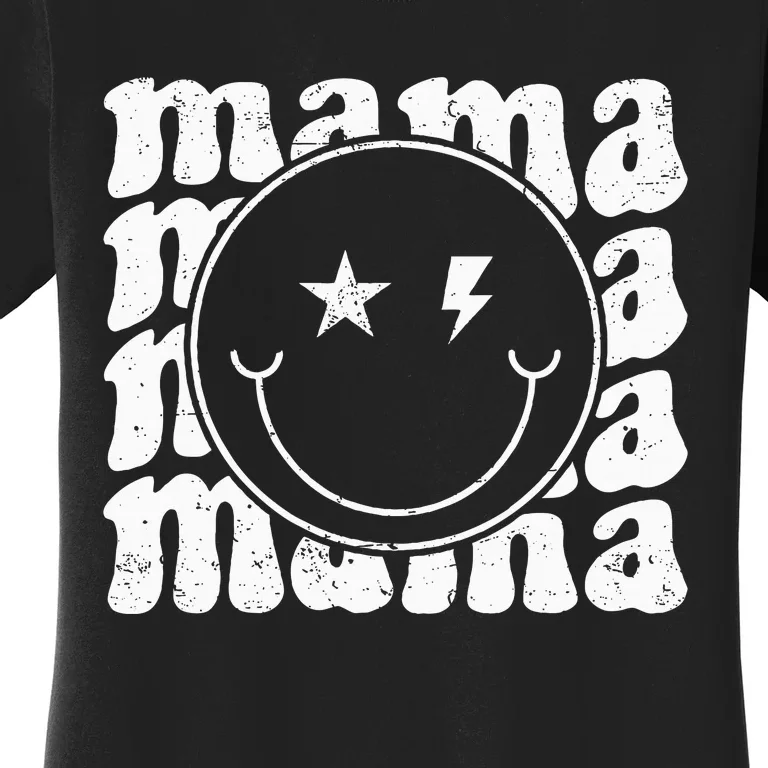 Retro Happy Face Mama Groovy Trendy New Mom Smile Face Women's T-Shirt