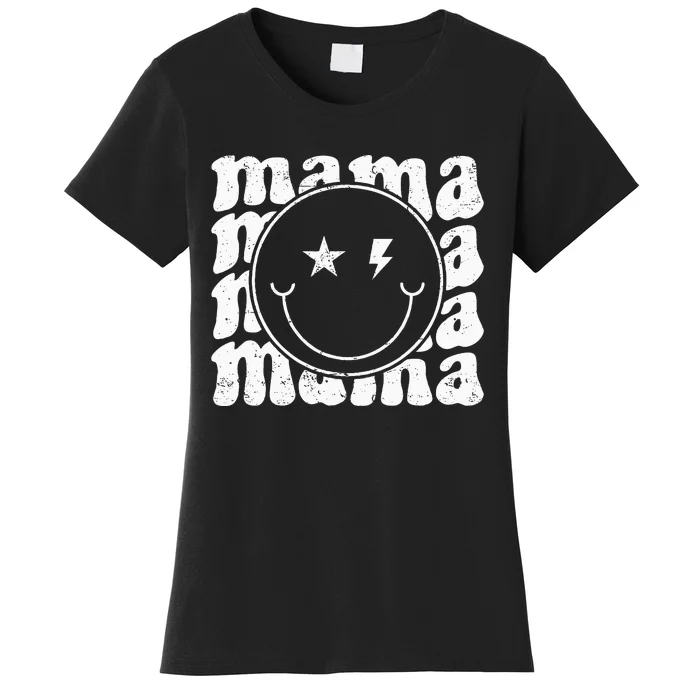 Retro Happy Face Mama Groovy Trendy New Mom Smile Face Women's T-Shirt