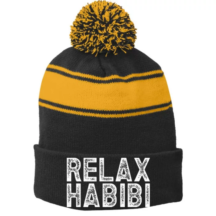 Relax Habibi Funny Habibi Retro Vintage Stripe Pom Pom Beanie