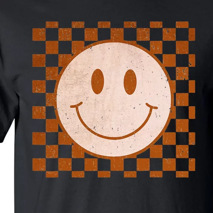 Retro Happy Face Tee Smile Face Checkered Pattern Trendy Tall T-Shirt