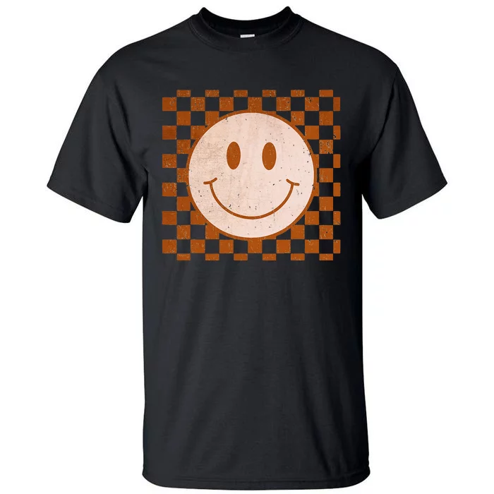 Retro Happy Face Tee Smile Face Checkered Pattern Trendy Tall T-Shirt