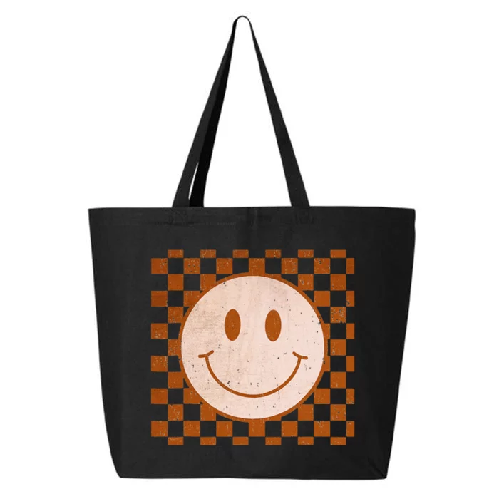 Retro Happy Face Tee Smile Face Checkered Pattern Trendy 25L Jumbo Tote