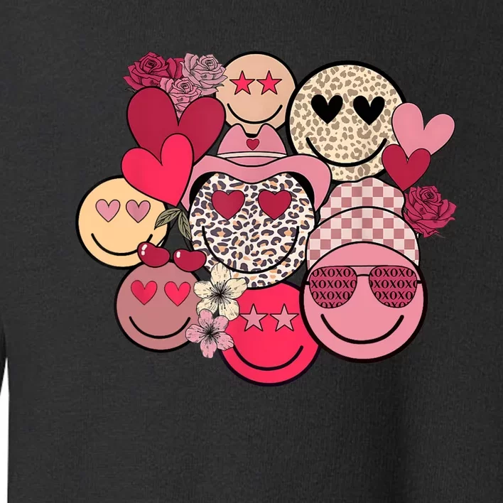 Retro Happy Face Smile Trendy Hippe Heart Valentine's Day Toddler Sweatshirt