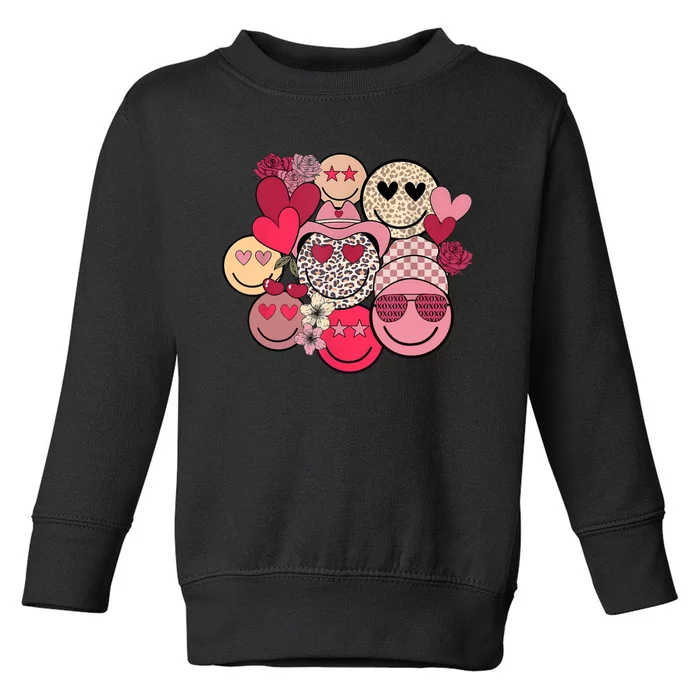 Retro Happy Face Smile Trendy Hippe Heart Valentine's Day Toddler Sweatshirt