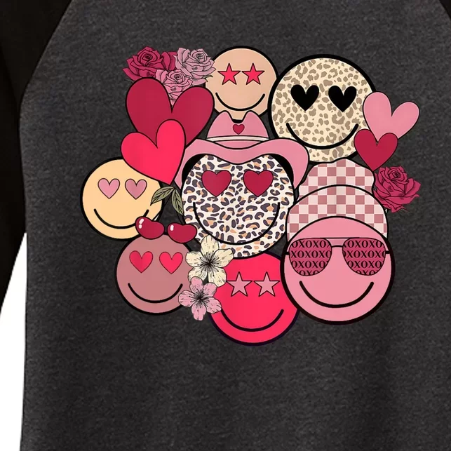 Retro Happy Face Smile Trendy Hippe Heart Valentine's Day Women's Tri-Blend 3/4-Sleeve Raglan Shirt