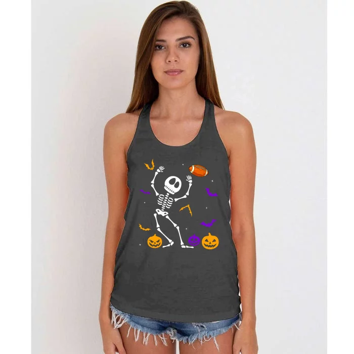 Retro Halloween Football Player Skeleton Football Lover Funny Gift Women's Knotted Racerback Tank