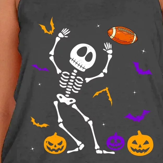 Retro Halloween Football Player Skeleton Football Lover Funny Gift Women's Knotted Racerback Tank