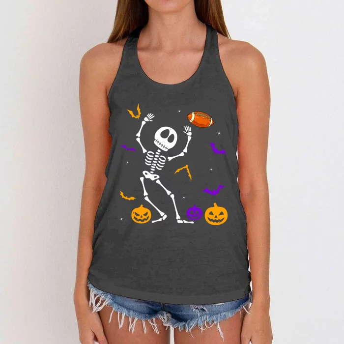 Retro Halloween Football Player Skeleton Football Lover Funny Gift Women's Knotted Racerback Tank