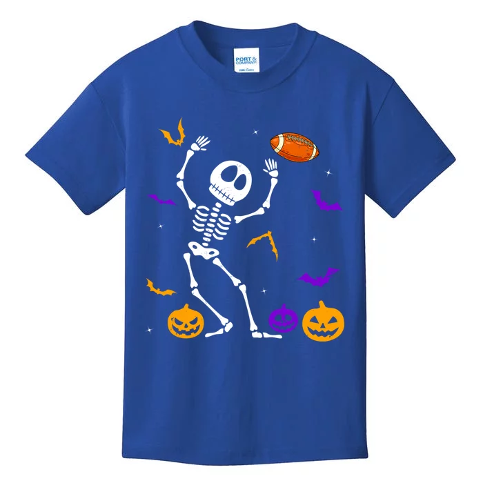 Retro Halloween Football Player Skeleton Football Lover Funny Gift Kids T-Shirt