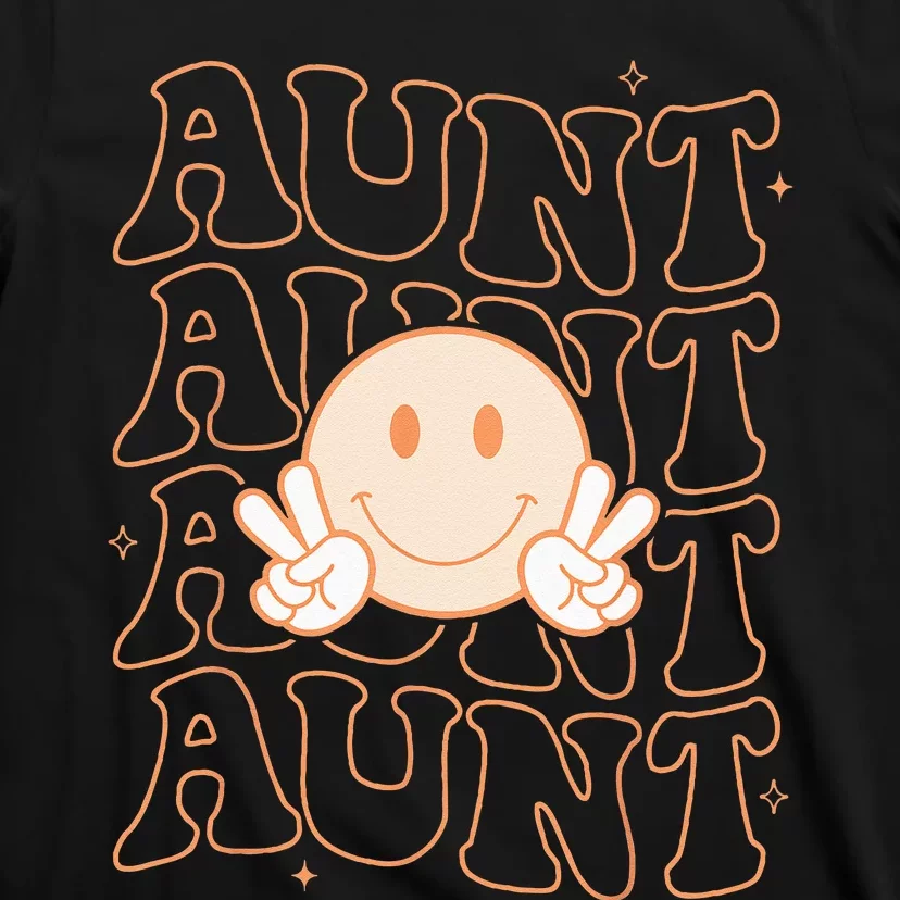 Retro Happy Face Aunt Groovy Smile Face Funny Auntie T-Shirt