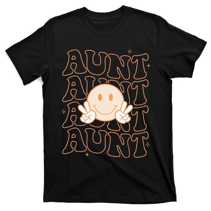 Retro Happy Face Aunt Groovy Smile Face Funny Auntie T-Shirt