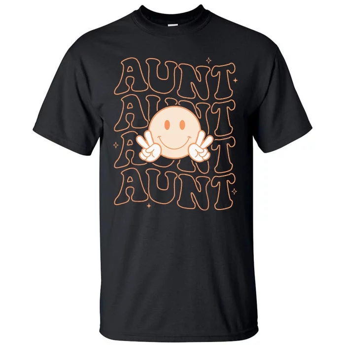 Retro Happy Face Aunt Groovy Smile Face Funny Auntie Tall T-Shirt