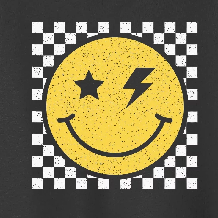 Retro Happy Face Checkered Pattern Smile Face Trendy Smiling Toddler T-Shirt