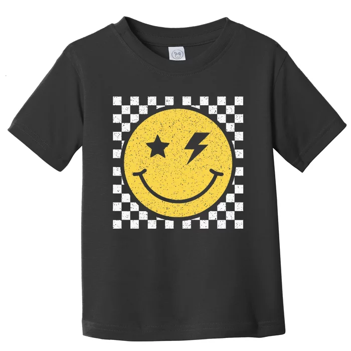 Retro Happy Face Checkered Pattern Smile Face Trendy Smiling Toddler T-Shirt