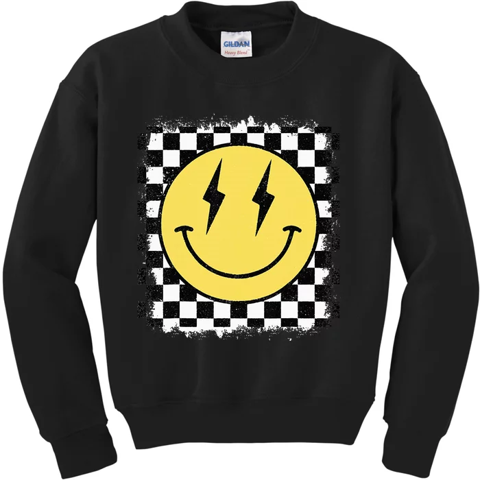 Retro Happy Face Checkered Pattern Smile Face Trendy Kids Sweatshirt