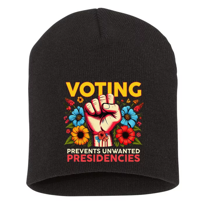 Retro Hand Fist Voting Prevents Unwanted Presidencies Flower Short Acrylic Beanie