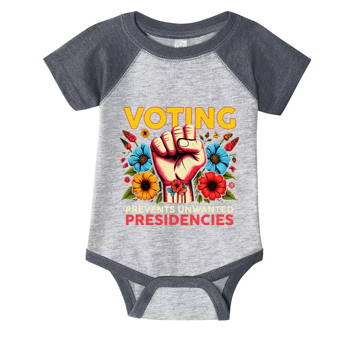 Retro Hand Fist Voting Prevents Unwanted Presidencies Flower Infant Baby Jersey Bodysuit