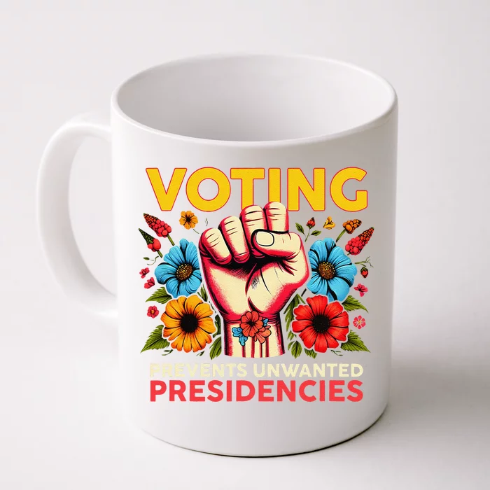 Retro Hand Fist Voting Prevents Unwanted Presidencies Flower Front & Back Coffee Mug