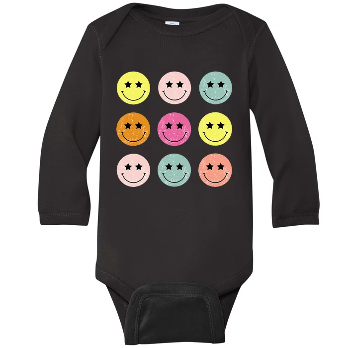 Retro Happy Face Checkered Pattern For Women Men Kids Baby Long Sleeve Bodysuit