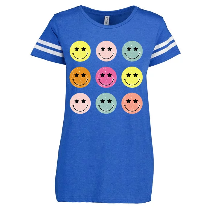 Retro Happy Face Checkered Pattern For Women Men Kids Enza Ladies Jersey Football T-Shirt