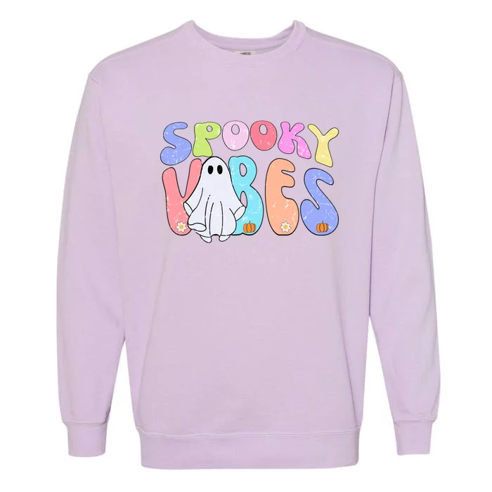 Retro Halloween Groovy Ghost Spooky Vibes Gift Garment-Dyed Sweatshirt