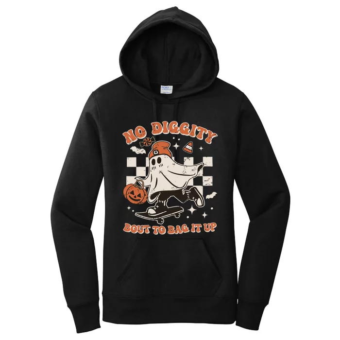 Retro Halloween Ghost No Diggity Bout To Bag It Up Women's Pullover Hoodie