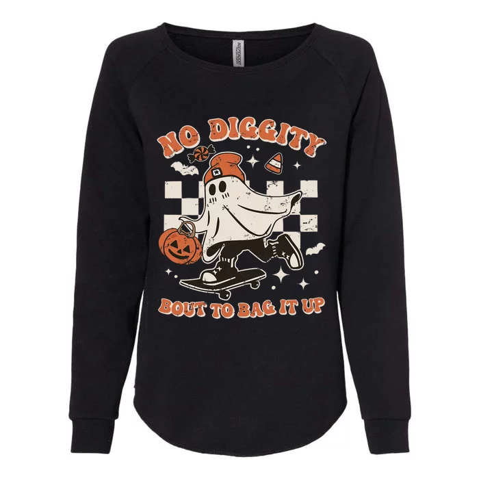 Retro Halloween Ghost No Diggity Bout To Bag It Up Womens California Wash Sweatshirt