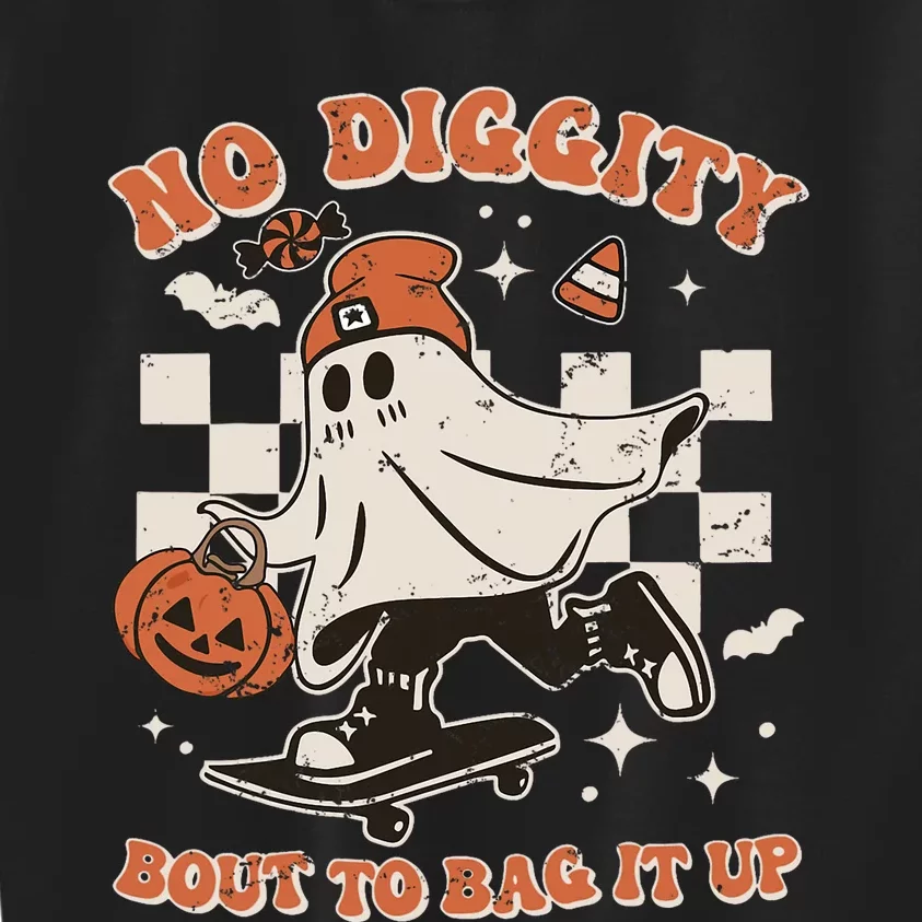 Retro Halloween Ghost No Diggity Bout To Bag It Up Kids Sweatshirt