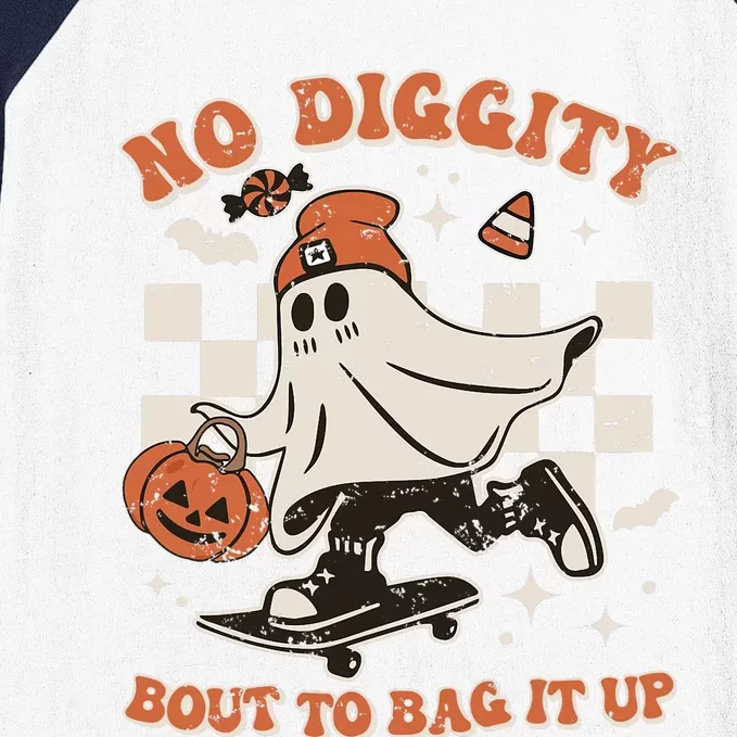 Retro Halloween Ghost No Diggity Bout To Bag It Up Baseball Sleeve Shirt