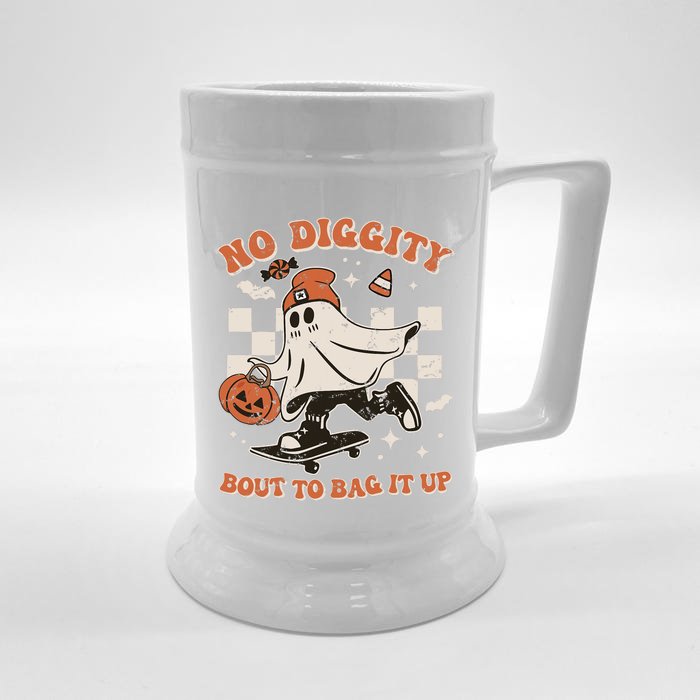 Retro Halloween Ghost No Diggity Bout To Bag It Up Front & Back Beer Stein