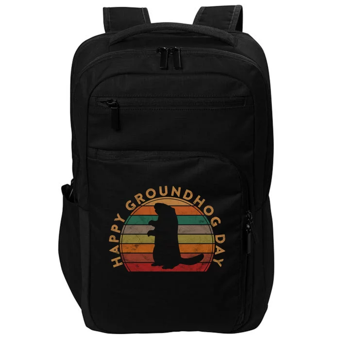 Retro Happy Groundhog Day Sunset Gift Ground Hog Silhouette Great Gift Impact Tech Backpack