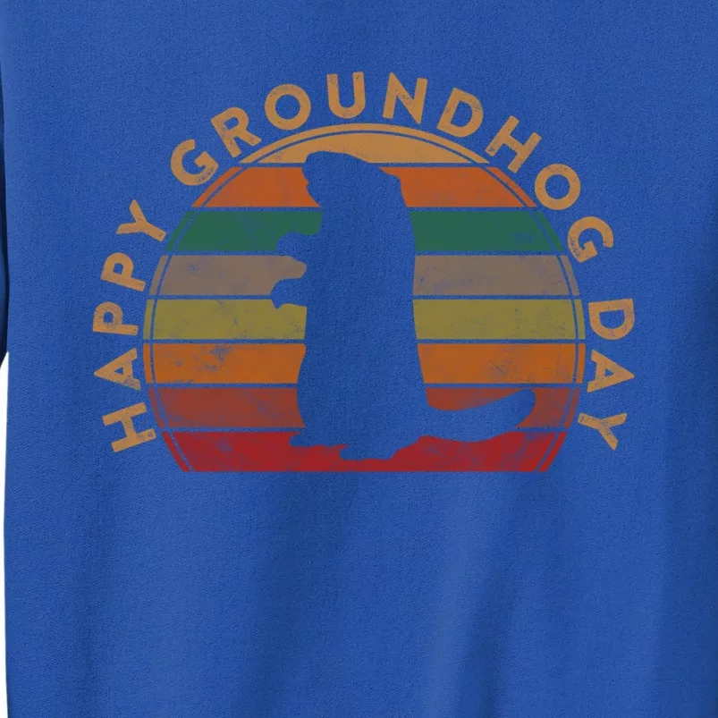 Retro Happy Groundhog Day Sunset Gift Ground Hog Silhouette Great Gift Tall Sweatshirt