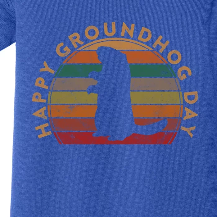 Retro Happy Groundhog Day Sunset Gift Ground Hog Silhouette Great Gift Baby Bodysuit