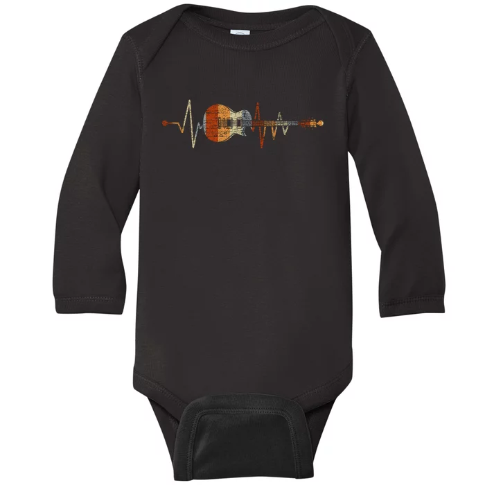 Retro Heartbeat Guitar Baby Long Sleeve Bodysuit