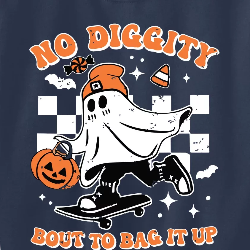 Retro Halloween Ghost No Diggity Bout To Bag It Up Kids Sweatshirt