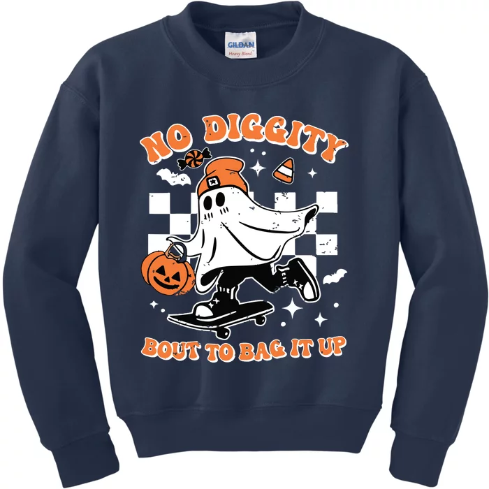 Retro Halloween Ghost No Diggity Bout To Bag It Up Kids Sweatshirt