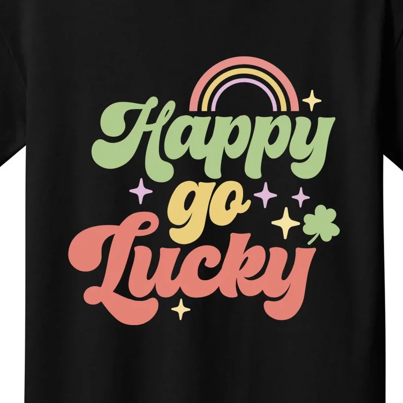 Retro Happy Go Lucky Rainbow St. Patrick's Day Four Leaf Clover Kids T-Shirt