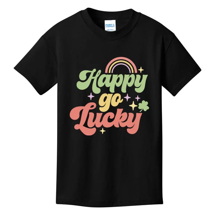 Retro Happy Go Lucky Rainbow St. Patrick's Day Four Leaf Clover Kids T-Shirt