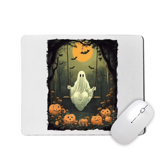 Retro Halloween Ghost Pumpkin Floral Vintage Boo Mousepad