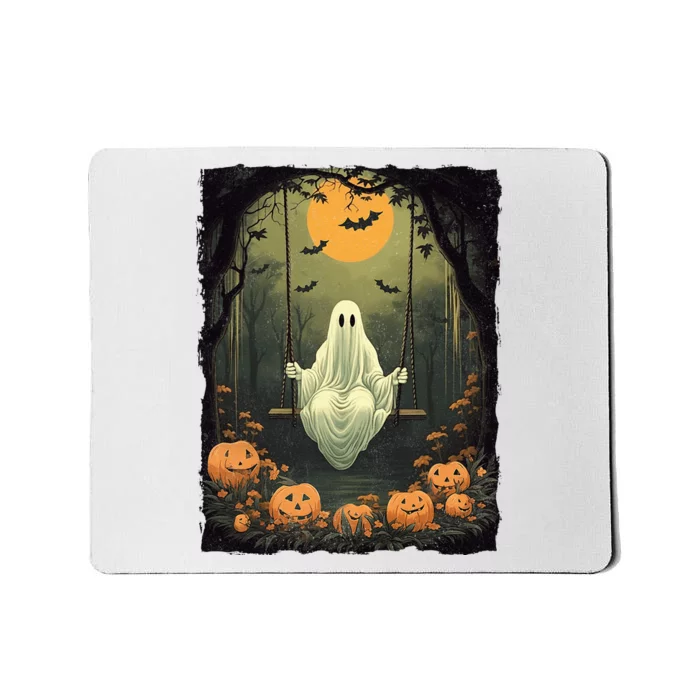 Retro Halloween Ghost Pumpkin Floral Vintage Boo Mousepad