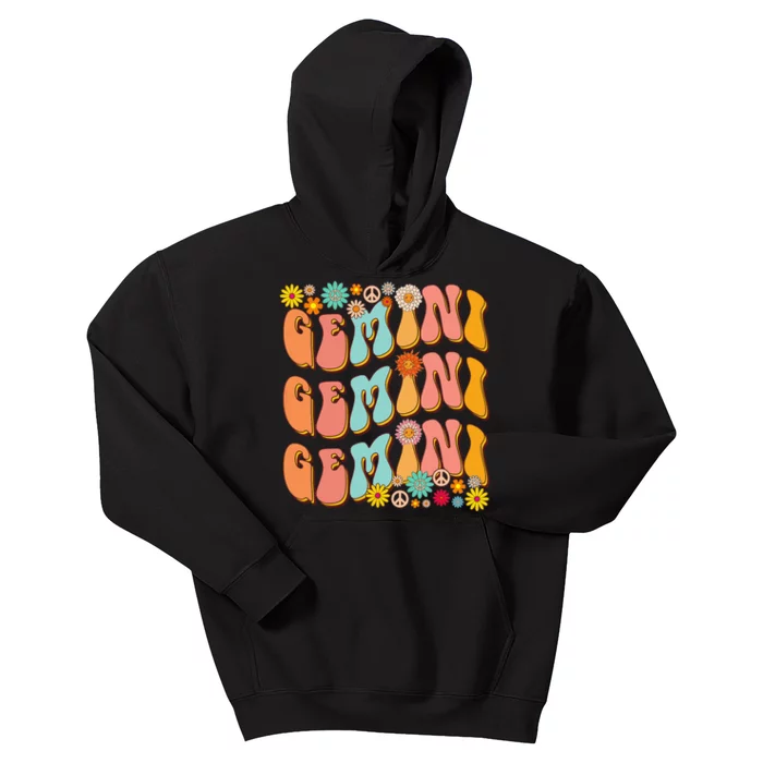 Retro Hippie Gemini Birthday Funny Gemini Zodiac Birthday Kids Hoodie