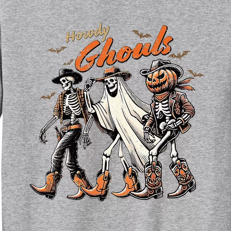 Retro Howdy Ghouls Skeleton Cowboy Western Rodeo Halloween Tall Sweatshirt