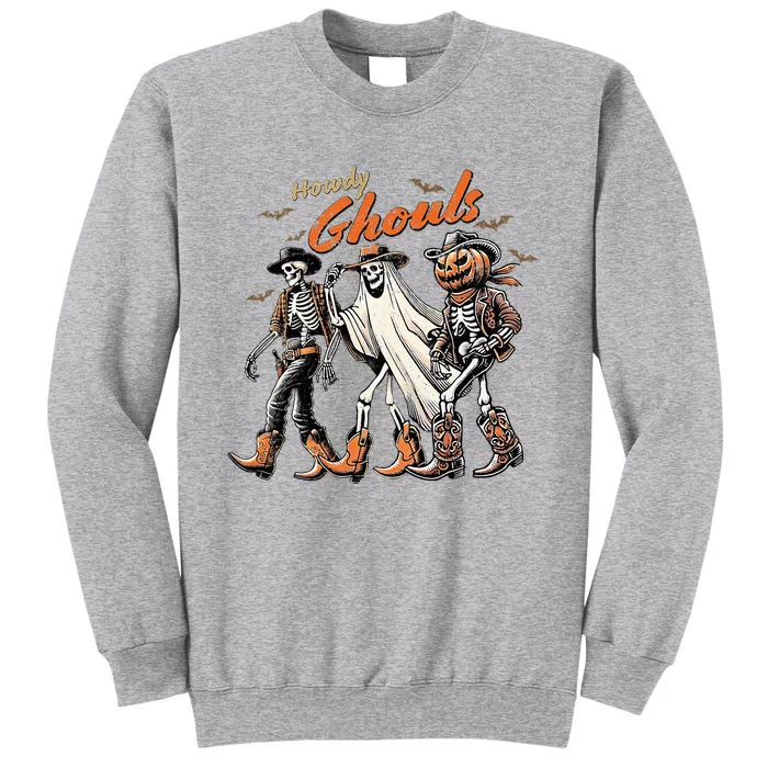 Retro Howdy Ghouls Skeleton Cowboy Western Rodeo Halloween Tall Sweatshirt