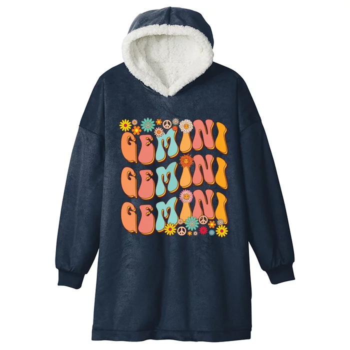 Retro Hippie Gemini Birthday Funny Gemini Zodiac Birthday Hooded Wearable Blanket