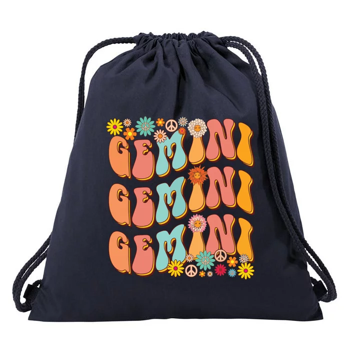 Retro Hippie Gemini Birthday Funny Gemini Zodiac Birthday Drawstring Bag