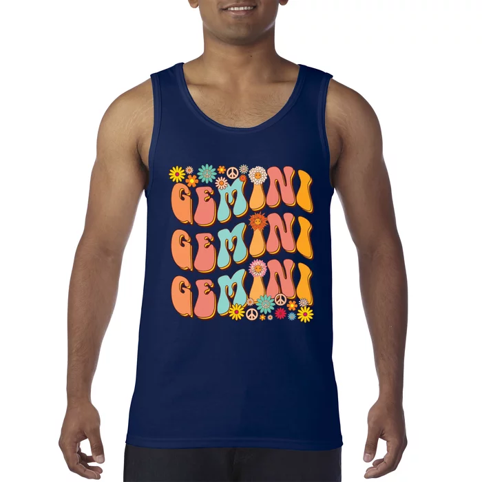 Retro Hippie Gemini Birthday Funny Gemini Zodiac Birthday Tank Top