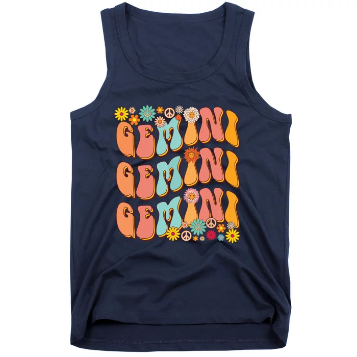 Retro Hippie Gemini Birthday Funny Gemini Zodiac Birthday Tank Top