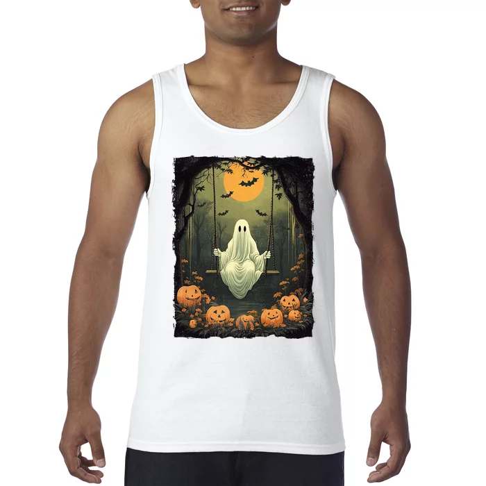 Retro Halloween Ghost Pumpkin Floral Vintage Boo Tank Top