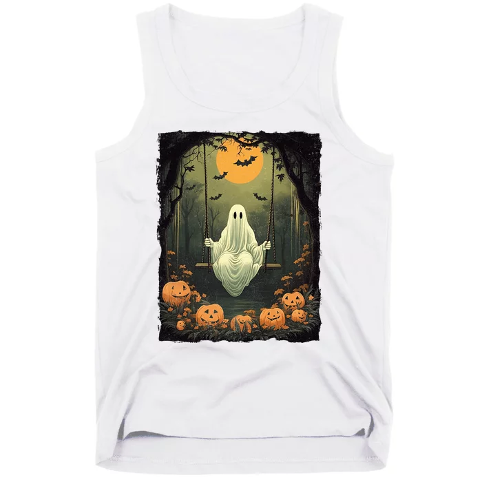 Retro Halloween Ghost Pumpkin Floral Vintage Boo Tank Top