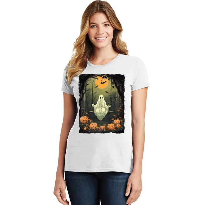 Retro Halloween Ghost Pumpkin Floral Vintage Boo Women's T-Shirt